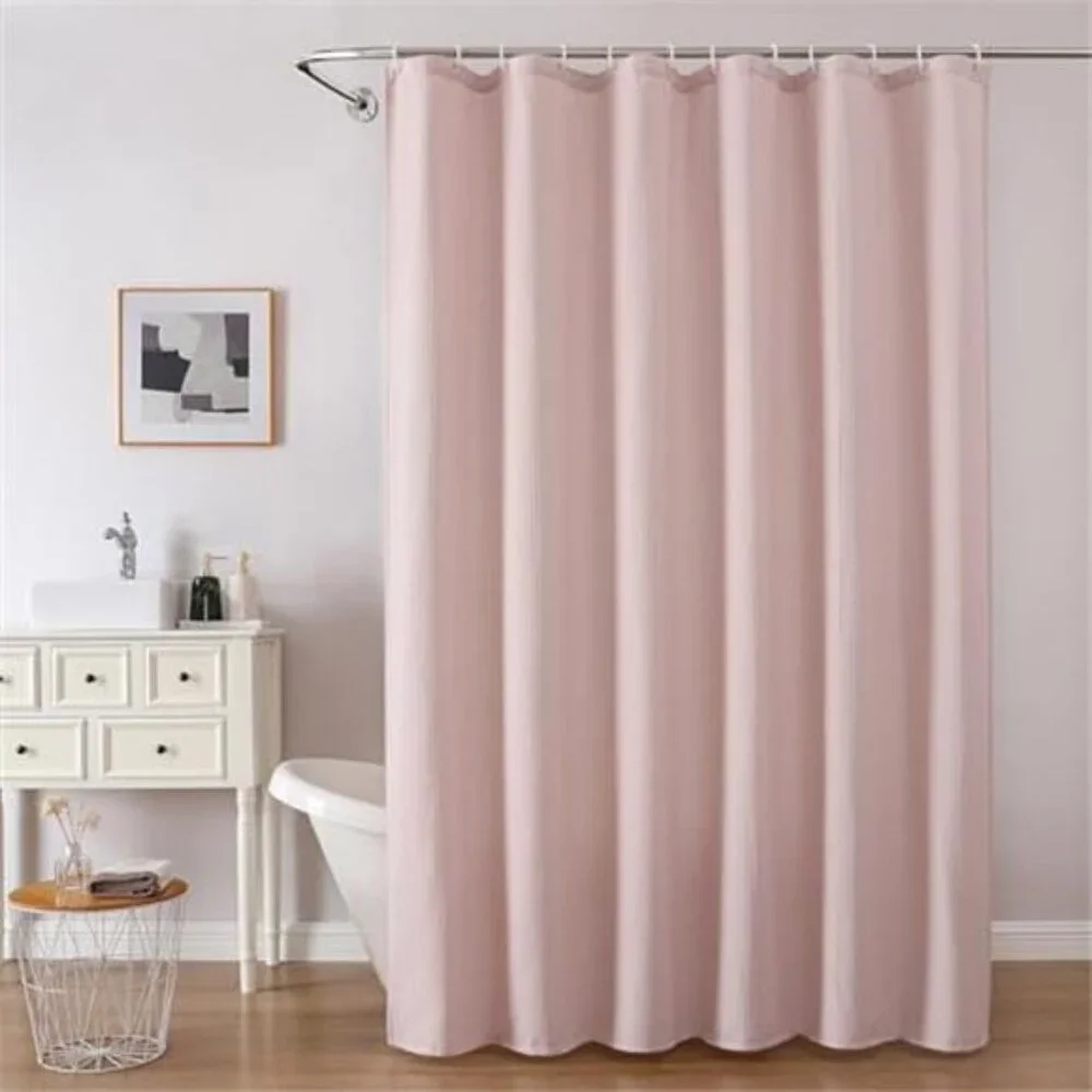Blush Pink Shower Curtain Set, Waffle Textured Heavy Duty Fabric Shower Curtain